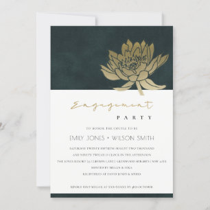 GOLD EMERALD GREEN LOTUS FLORAL ENGAGEMENT INVITE