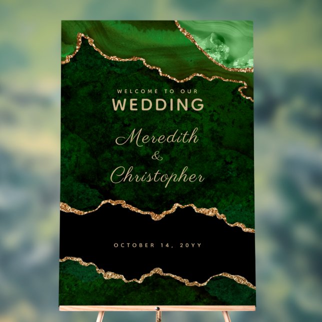 Gold Emerald Green Marble Agate Mariage Bienvenue (Neutre)