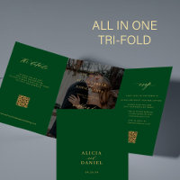 Gold emerald photo wedding RSVP details QR code