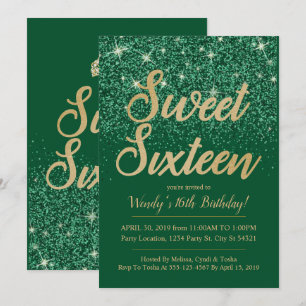 Gold Emerald Sweet 16 Invitations d'anniversaire