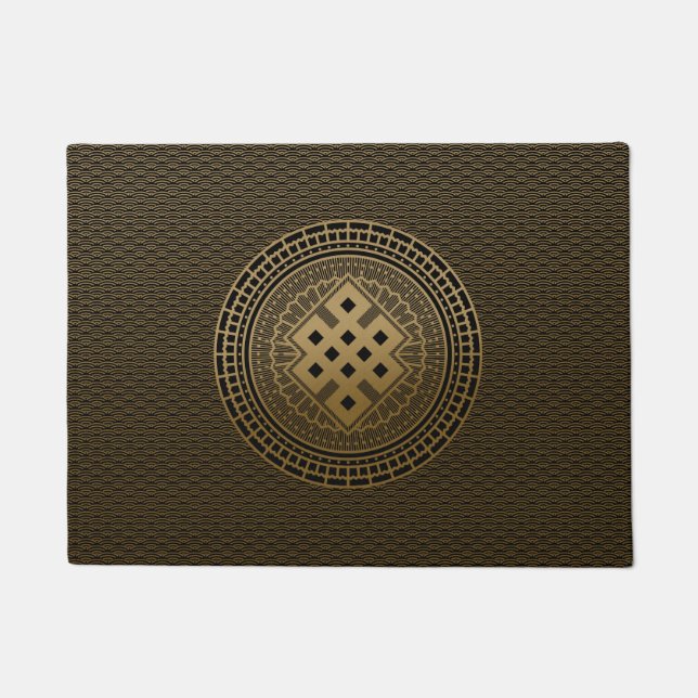 Gold Endless Knot  in Mandala Doormat (Front)