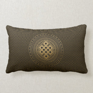 Gold Endless Knot in Mandala Lumbar Pillow
