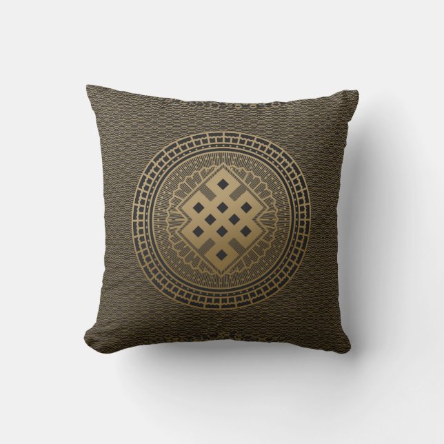 Gold Endless Knot  in Mandala Throw Pillow (Front)