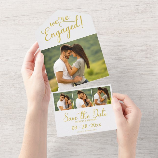 Gold Engagement Announcement And Save The Date (Tearaway)