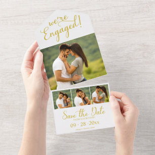 Gold Engagement Announcement And Save The Date