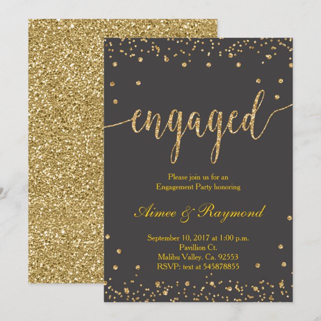 Gold Engagement Party Invitation (Front/Back)