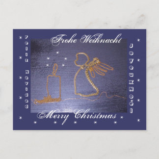 Gold - Engel Postkarte 4 sprach. Holiday Postcard