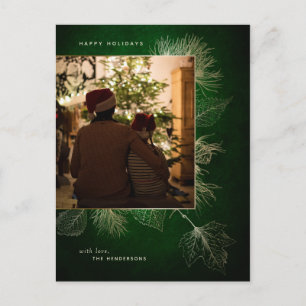 Gold Engraved Winter Pine Holiday Photo Postcard