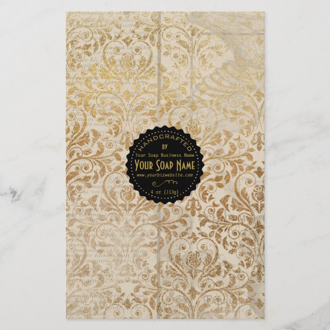 Gold Ephemera Vintage Soap Wrap Paper - Satin (Front)