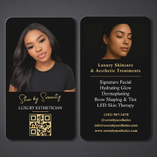 Gold Esthetician QR Code Luxury Black Beauty Business Card
