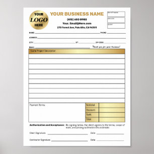 Gold Estimate Quote Job Proposal Forms Contractor Poster