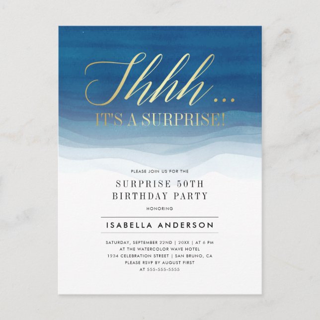 Gold Et Aquarelle Surprise Invitations Anniversair (Devant)