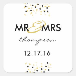 Gold et Black Confetti M & Mme Sticker