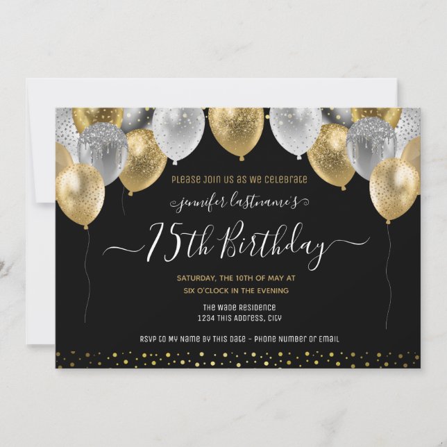Gold et Black Invitation du 75e anniversaire (Devant)