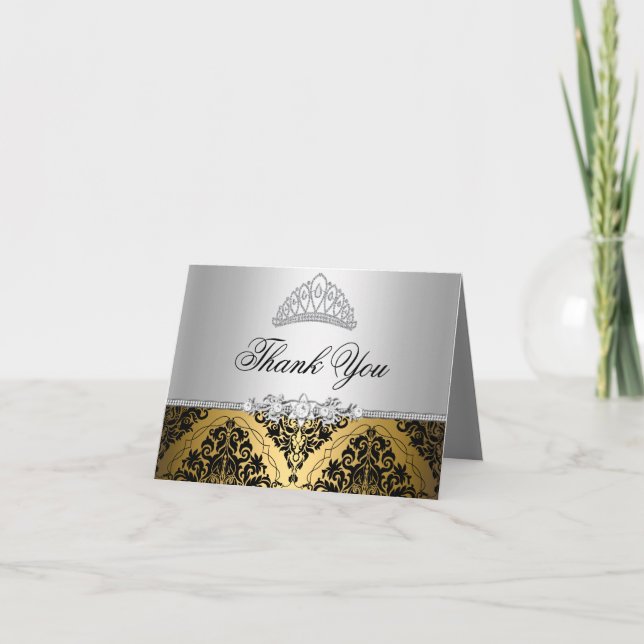 Gold et Black Princess Tiara Carte de remerciement (Devant)