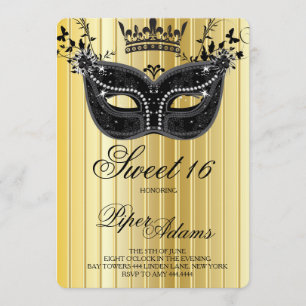 Gold et Black Sweet 16 Invitation Masquerade