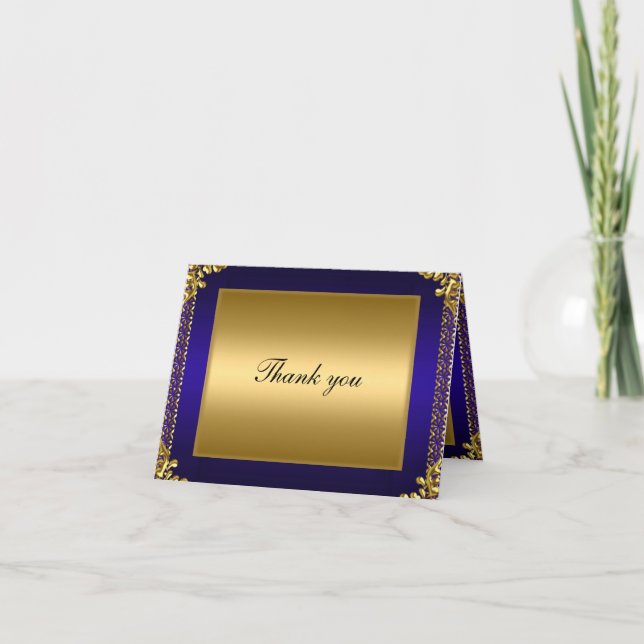 Gold et Blue Carte de remerciements Ajoutez votre  (Devant)