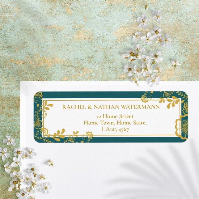 Gold et Emerald Victorian Floral Lace Adresse (Gold and Emerald Victorian Floral Lace Address Label)