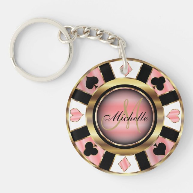 Gold et Rose Poker Chip Design - Monogramme (Devant)