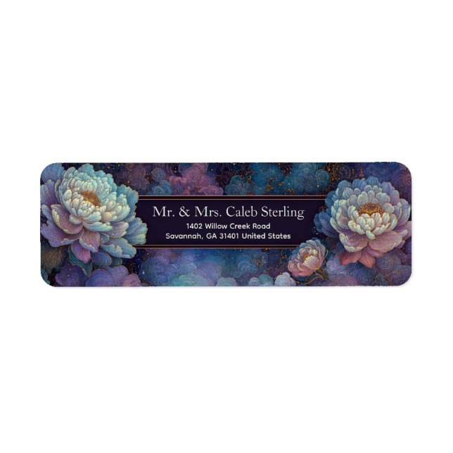 Gold Etched Lavender Teal Peony Border (Devant)