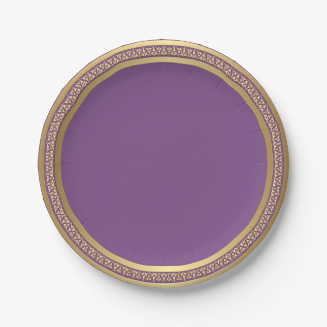 Gold Eternal Band Paper Plates-Purple 7" Plate (Front)
