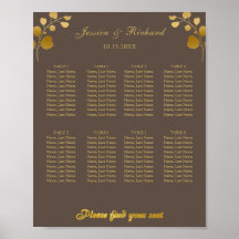 Gold Eucalyptus 8 Tables Seating Chart Poster Sign