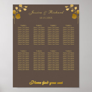 Gold Eucalyptus 8 Tables Seating Chart Poster Sign