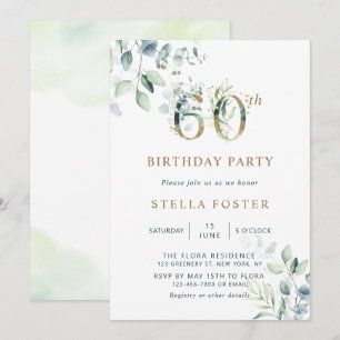 Gold Eucalyptus Botanical 60th Birthday Party Invitation