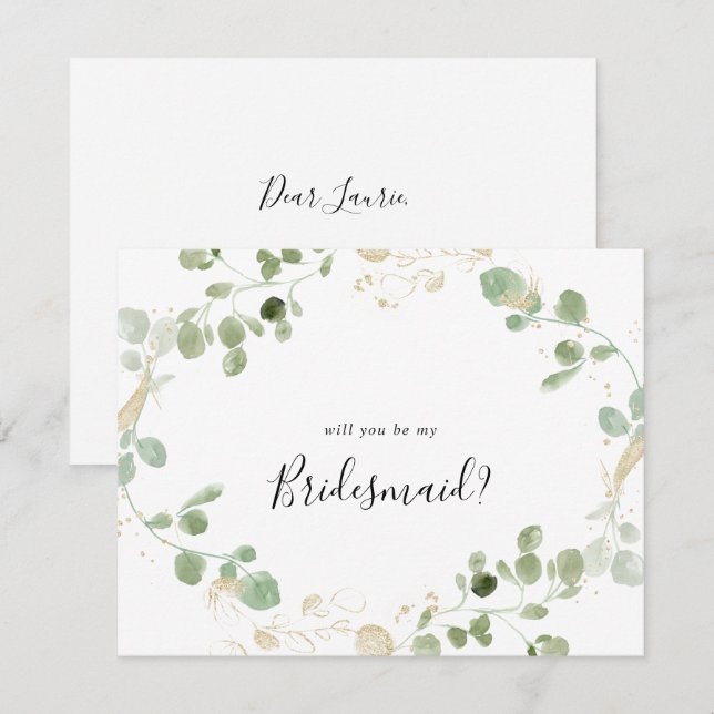 Gold Eucalyptus Bridesmaid Proposal Note Card (Front/Back)