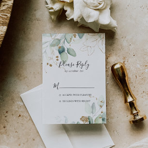 Gold Eucalyptus Calligraphy RSVP Card