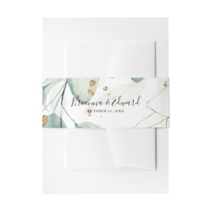 Gold Eucalyptus Calligraphy Wedding Invitation Belly Band