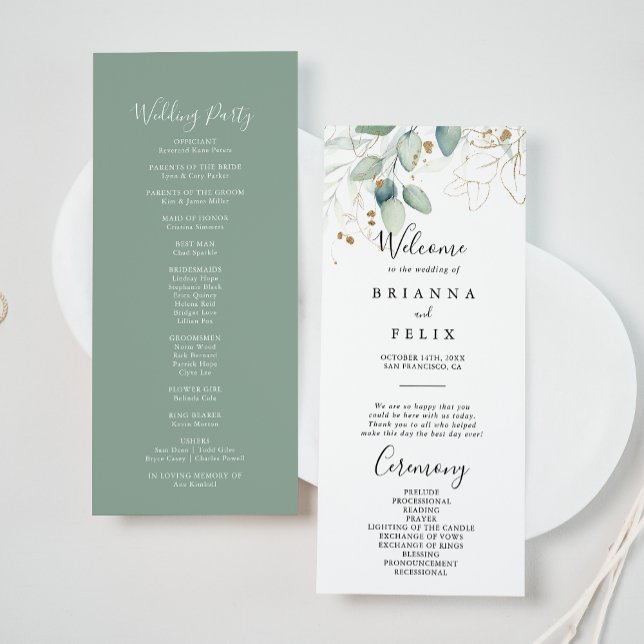 Gold Eucalyptus Calligraphy Wedding  Program (Creator Uploaded)