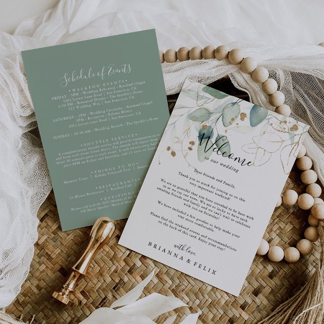 Gold Eucalyptus Calligraphy Wedding Welcome Letter (Creator Uploaded)