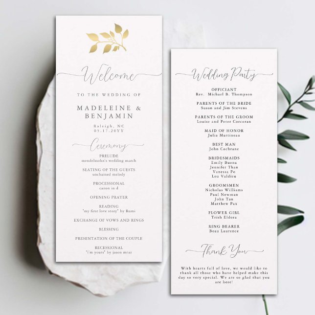 Gold Eucalyptus Elegant Formal Wedding Program (simple classic wedding ceremony program elegant gold eucalyptus greenery foliage formal traditional)