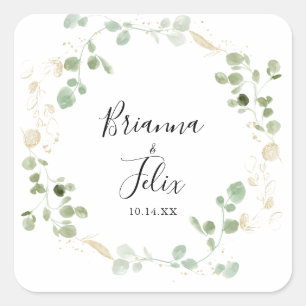 Gold Eucalyptus Foliage Wedding Envelope Seals