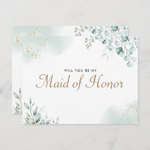 Gold Eucalyptus Greenery Maid of Honour Proposal Invitation Postcard
