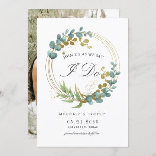 gold eucalyptus greenery Photo Save The Date  Invitation