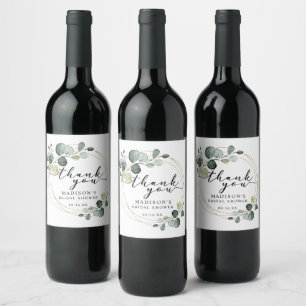 Gold Eucalyptus Greenery Thank You Bridal Shower Wine Label