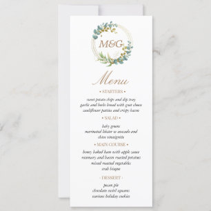 gold eucalyptus greenery Wedding Menu card