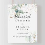 Gold Eucalyptus Rehearsal Dinner Welcome Sign<br><div class="desc">This gold eucalyptus rehearsal dinner welcome sign is perfect for a rustic wedding rehearsal. This artistic design features hand-drawn watercolor gold and green foliage,  inspiring natural beauty.</div>