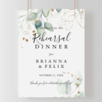 Gold Eucalyptus Rehearsal Dinner Welcome Sign