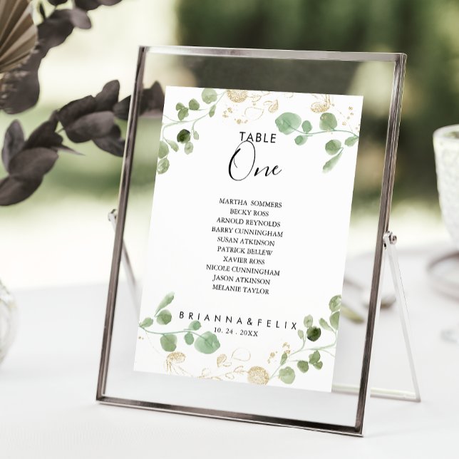 Gold Eucalyptus Table Number 1 Seating Chart (Creator Uploaded)