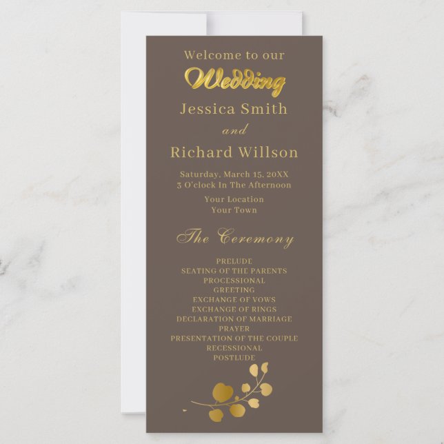 Gold Eucalyptus Wedding Program (Front)
