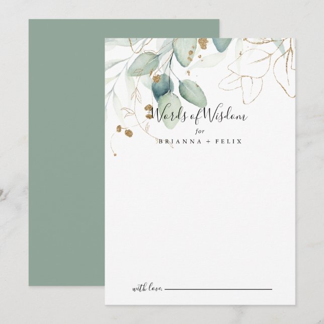 Gold Eucalyptus Wedding Words of Wisdom  Advice Card (Front/Back)