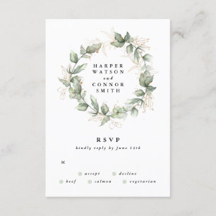 Gold Eucalyptus Wedding Wreath Greenery Moss Sages RSVP Card