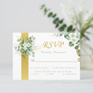 Gold Eucalyptus Wreath Sage Green Rustic Wedding RSVP Card