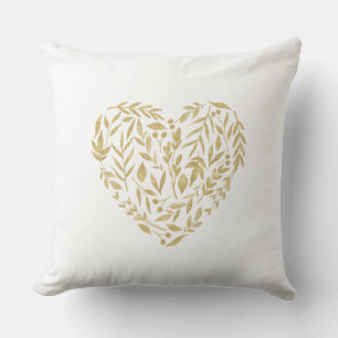 Gold Evergreen Heart Wedding Decor Date Mr & Mrs Throw Pillow
