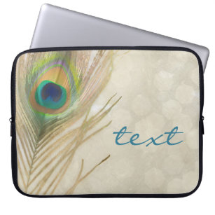 Gold Exotic Peacock Feather Glam Elegant Chic Laptop Sleeve