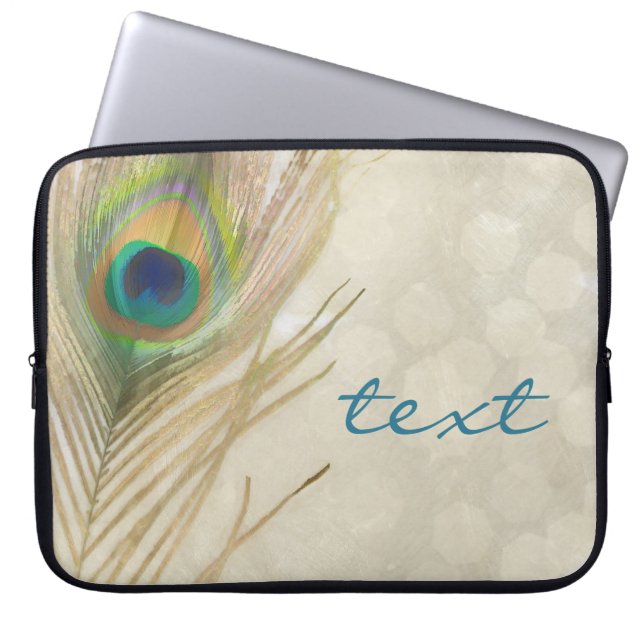 Gold Exotic Peacock Feather Glam Elegant Chic Laptop Sleeve (Front)