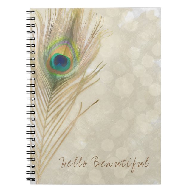 Gold Exotic Peacock Feather Glam Elegant Chic Notebook (Front)